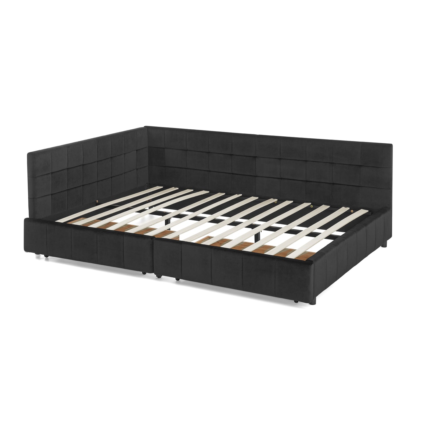 Queen Size Storage Upholstered Tufted Bed Frame, Sofa Bed Frame with Comfortable Backrest and Armrests, Queen Size Bed for Bedroom, Living Room,Velvet, BLACK(85.5''*64.5''*29.5'') image 12