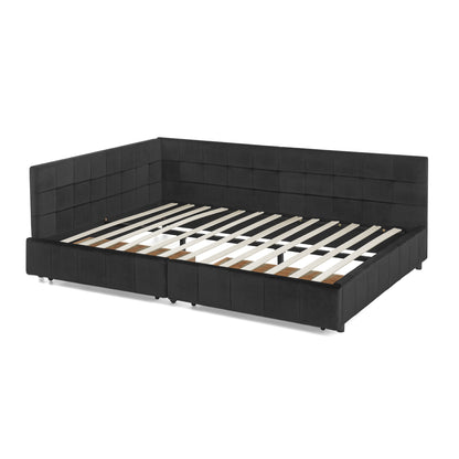 Queen Size Storage Upholstered Tufted Bed Frame, Sofa Bed Frame with Comfortable Backrest and Armrests, Queen Size Bed for Bedroom, Living Room,Velvet, BLACK(85.5''*64.5''*29.5'') image 12