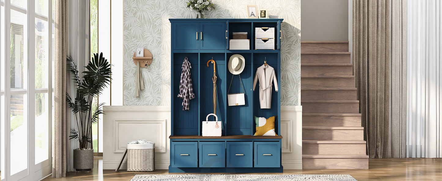 U-Can Farmhouse Entryway Hall Tree with Coat Hooks, Cabinets, and Drawers image 6