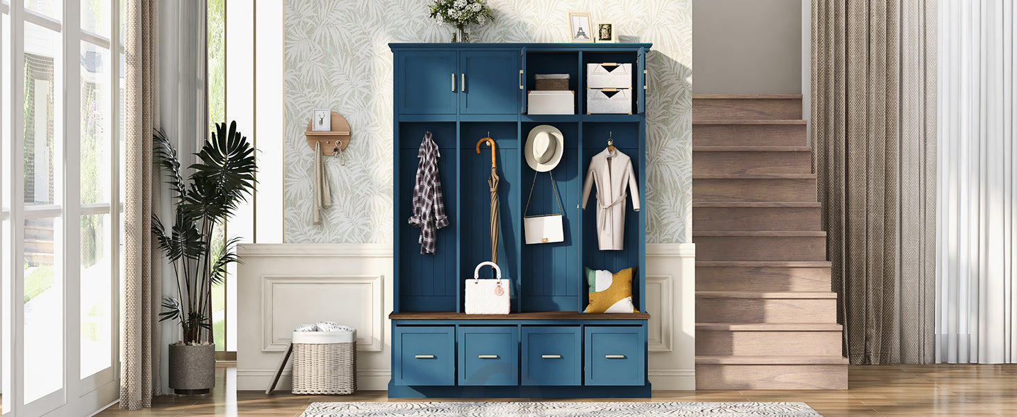 U-Can Farmhouse Entryway Hall Tree with Coat Hooks, Cabinets, and Drawers image 6