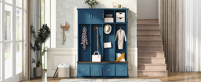 U-Can Farmhouse Entryway Hall Tree with Coat Hooks, Cabinets, and Drawers image 6