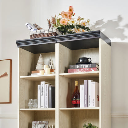 Farmhouse Tall Storage Cabinet with Adjustable Shelves, 3D Wood Grain Finish MDF Bookcase, Open Display Cubbies & Closed Barn Door Storage, Freely Combinable Bookshelf for Bedroom Living Room Office image 6