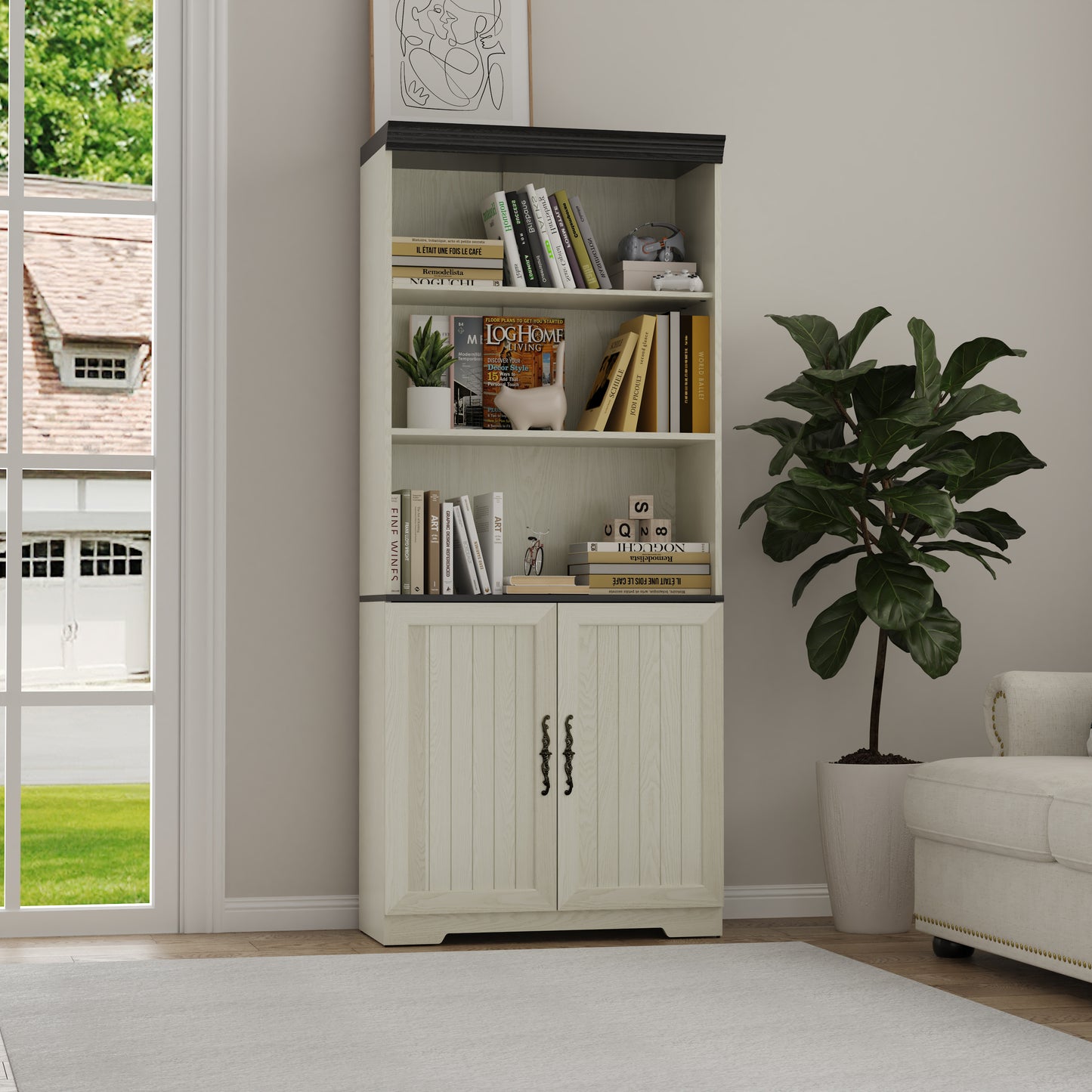 70.86"(180cm) Tall Storage Cabinet, 5 Tier Cube Display Cabinet with Adjustable Shelves and Barn Doors, MDF Wood Freestanding Display Bookshelves for Bedroom,Living Room, Kitchen, Pantry, Bar Cabinet image 8
