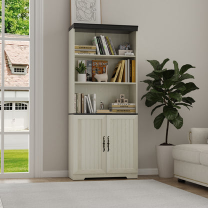 70.86"(180cm) Tall Storage Cabinet, 5 Tier Cube Display Cabinet with Adjustable Shelves and Barn Doors, MDF Wood Freestanding Display Bookshelves for Bedroom,Living Room, Kitchen, Pantry, Bar Cabinet image 8