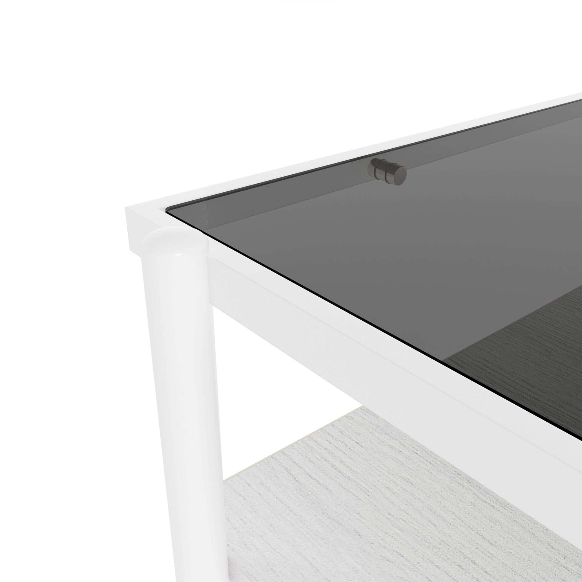 Rectangle Coffee Table with Gray Tempered Glass top and White Legs, Modern Table for Living Room image 8