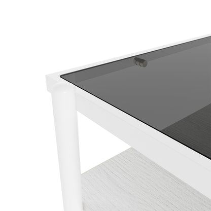 Rectangle Coffee Table with Gray Tempered Glass top and White Legs, Modern Table for Living Room image 8