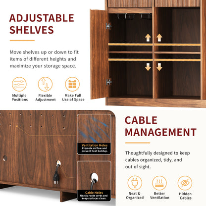 51" Fluted Bar Cabinet with Fridge Space (Fridge Not Included), Modern Coffee Station with Charging Hub & Wine Glass Rack, Walnut Buffet Sideboard for Home Beverage & Liquor Storage. image 9