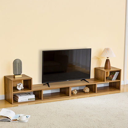 Modular Extendable TV Stand, Rustic Wood Media Console with Open Storage Cubbies, Freestyle Combination Entertainment Center, Adjustable TV Cabinet for Living Room Bedroom Apartment image 7