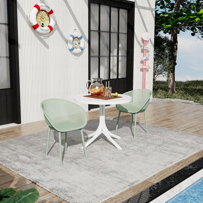 Summer - 2-Pack Pale Green Modern Lounge Chairs – Indoor/Outdoor All-Weather PP Plastic with 36 Inch Indoor/Outdoor Modern White Round PP Table image 1