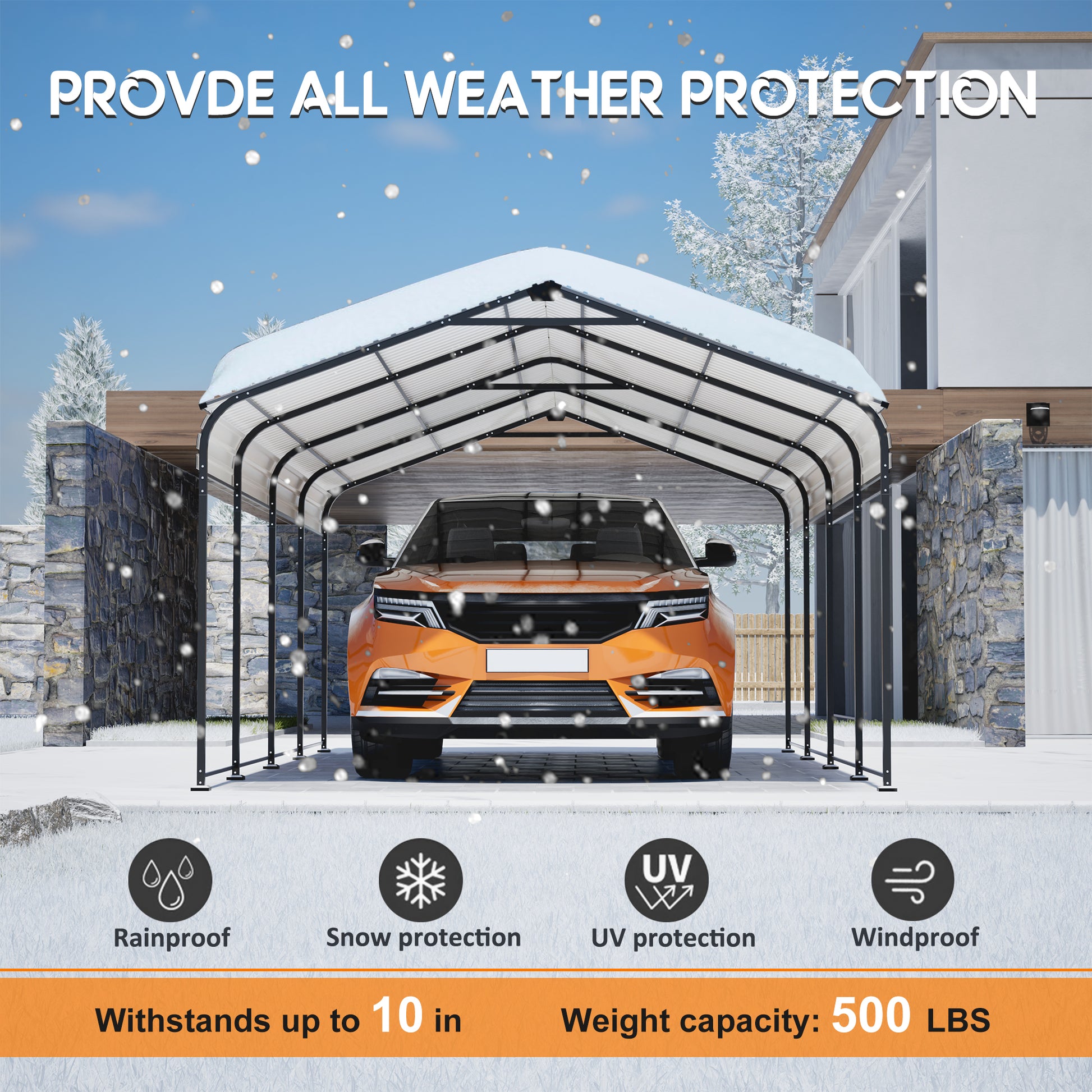 12X20 FT Metal Carport, Outdoor Car Shelter All Weather, Heavy Duty Outdoor Galvanized Car Shelter for Car Boat Truck and SUVs Black image 9