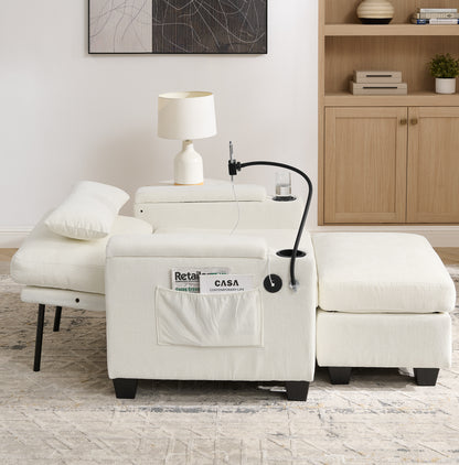 Single sofa recliner with manually adjustable backrest, USB charging port on the armrest side, phone stand included, hidden armrest storage, and a matching storage ottoman-Beige image 4
