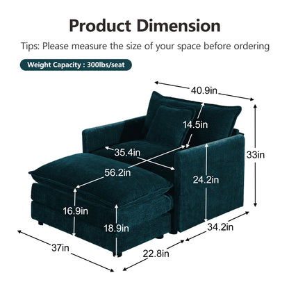 Modern Accent Chair with Ottoman, Living Room Club Chair Chenille Upholstered Armchair, Reading Chair for Bedroom, Blue Chenille image 5