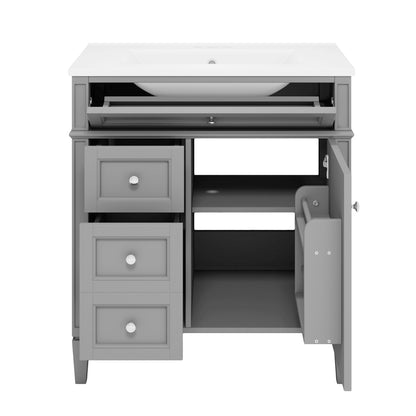 30'' Bathroom Vanity with Top Sink, Modern Bathroom Storage Cabinet with 2 Drawers and a Tip-out Drawer, Single Sink Bathroom Vanity image 10