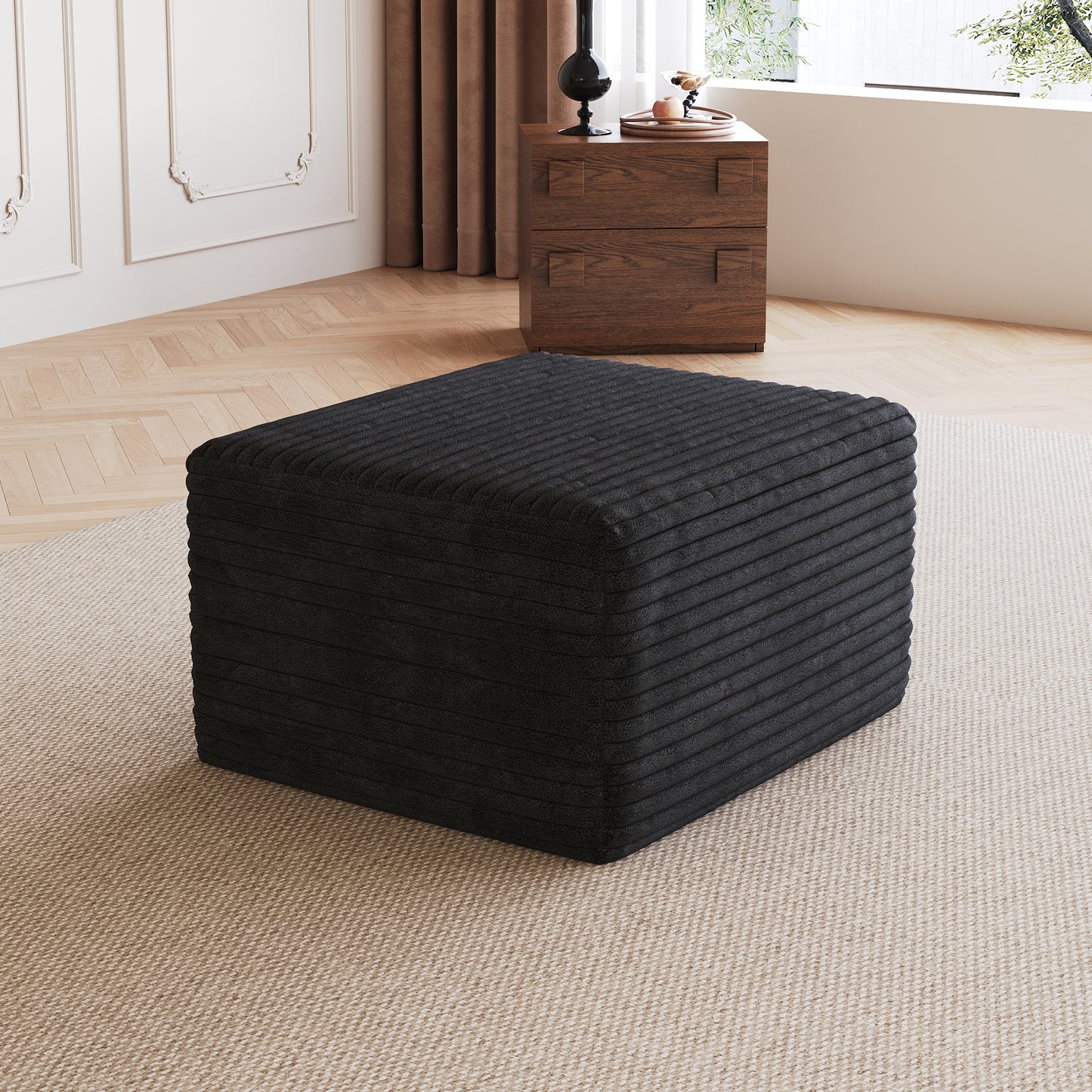 Sofa ottoman,No Assembly Required,Black(Plush Corduroy Fabric) image 1