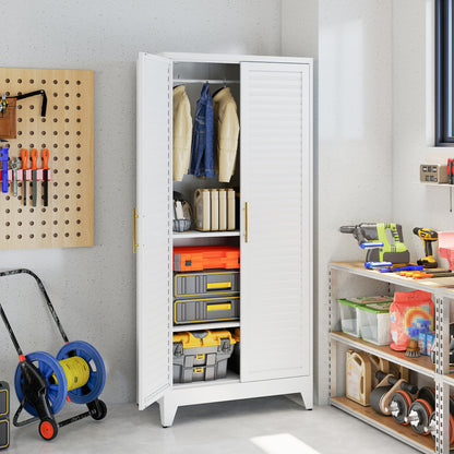 White Metal Wardrobe Closet with 2 Doors, 71″ Tall Portable Storage Cabinet for Bedroom, Lightweight Closet for Small Apartments, Dorm, Renters, Cold Rolled Steel, Easy Assembly image 10