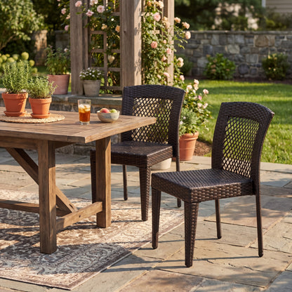 Outdoor Dining Chairs Set of 2, Stackable Chairs with UV-Resistant PE Rattan and Steel Frame, for Patio, Garden, Balcony, Supports 400lbs image 3