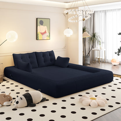 Human Dog Bed, Lazy Sofa Couch, 78.7" Multi-Functional Foldable Sofa Bed, 3-in-1 Sherpa Fleece Fabric Foam-Filled Sleeper Sofa Bed for Living Room,Guest Bed,Playroom,Dark blue image 4
