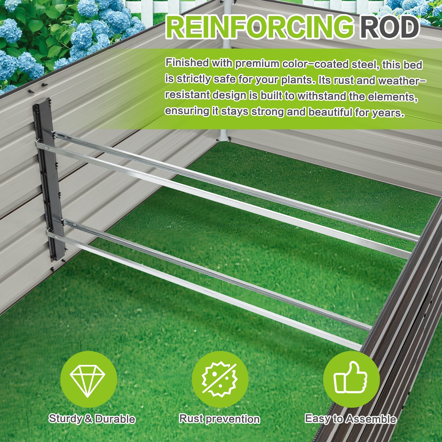 74.6"x35.4"x25" Raised Garden Bed Kit, Metal Elevated Planter Box, Open Drainage Base, 4 Reinforcing Rods, Rustproof Steel with Safety Edging – Easy Assembly for Vegetables, Flowers, Herbs image 3