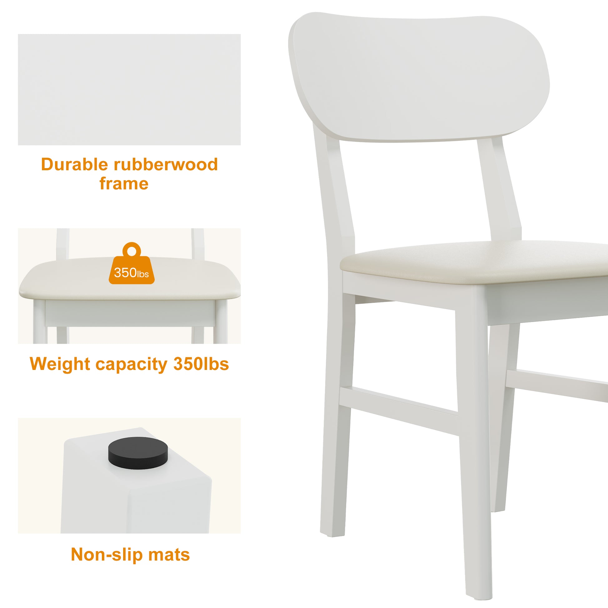 Farmhouse Dining Chairs Set of 2, Modern Faux Leather Upholstered Kitchen&Dining Room Chairs, Side Seating for Kitchen, Dining Room, Living Room, Home Office, Terrace, Courtyard, 350LBS Capacity, Whit image 4