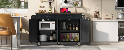 K&K 53.5''Farmhouse Kitchen Island with Power Outlet, Kitchen Storage Island with Drop Leaf, Spice Rack and Drawer, Rolling Kitchen Cart on Wheels, for Home, Kitchen and Dining Room, Black image 5