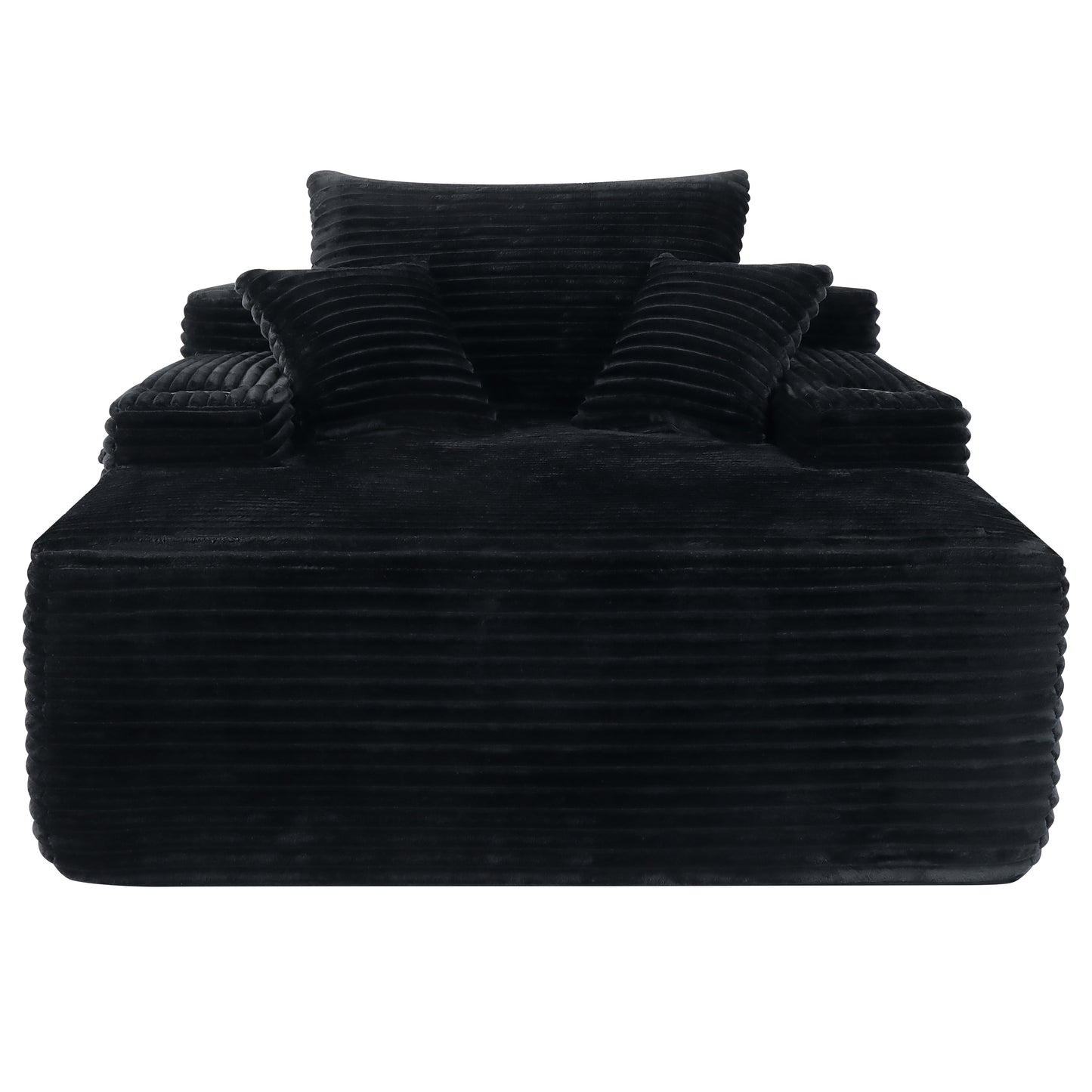 Convertible Chaise Lounge Chair Plush with Wide Armrest & Throw Pillows, Cozy Boneless Sleeper Sofa Bed Armchair, with cup holder,for Living Room, Bedroom, No Assembly Required,Black image 4