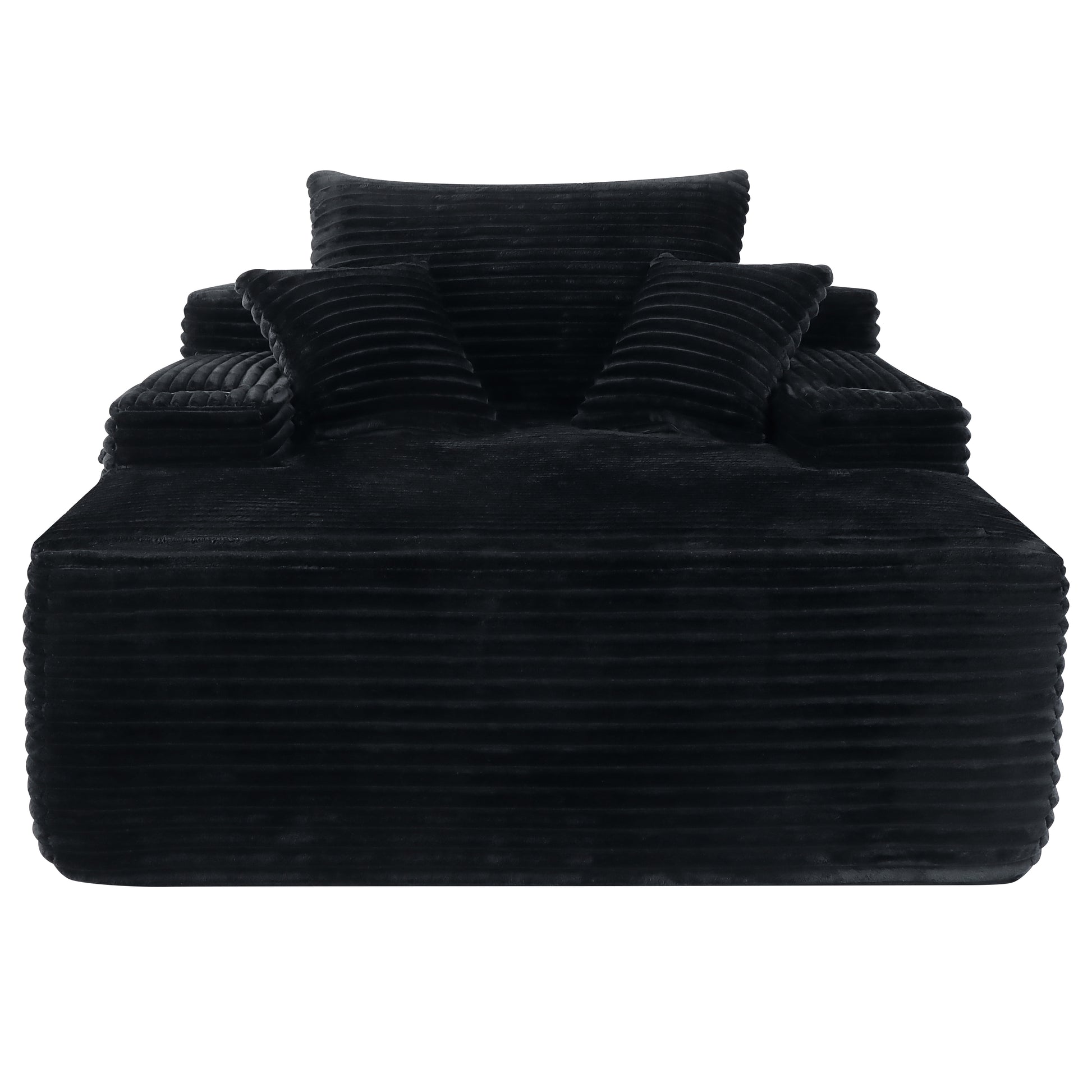 Convertible Chaise Lounge Chair Plush with Wide Armrest & Throw Pillows, Cozy Boneless Sleeper Sofa Bed Armchair, with cup holder,for Living Room, Bedroom, No Assembly Required,Black image 4