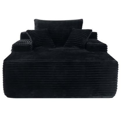 Convertible Chaise Lounge Chair Plush with Wide Armrest & Throw Pillows, Cozy Boneless Sleeper Sofa Bed Armchair, with cup holder,for Living Room, Bedroom, No Assembly Required,Black image 4