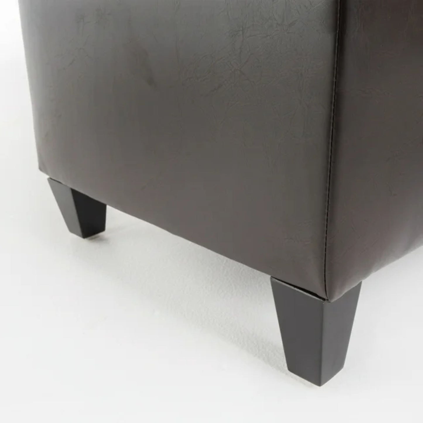 Ottoman Bench with Storage, Dark Brown PU Surface, Rubber Wood Legs, 300 lbs Capacity image 9