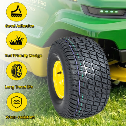 Set of 2 20x10.00-8 Lawn Mower Tires and Wheel Assembly, 4-Ply Tubeless Turf Tread Heavy Duty, 3.5" Centered Hub with 3/4" Bore and 3/16" Keyway, Yellow Steel Rim for Commercial Mowers, 1190 lbs Capac image 5