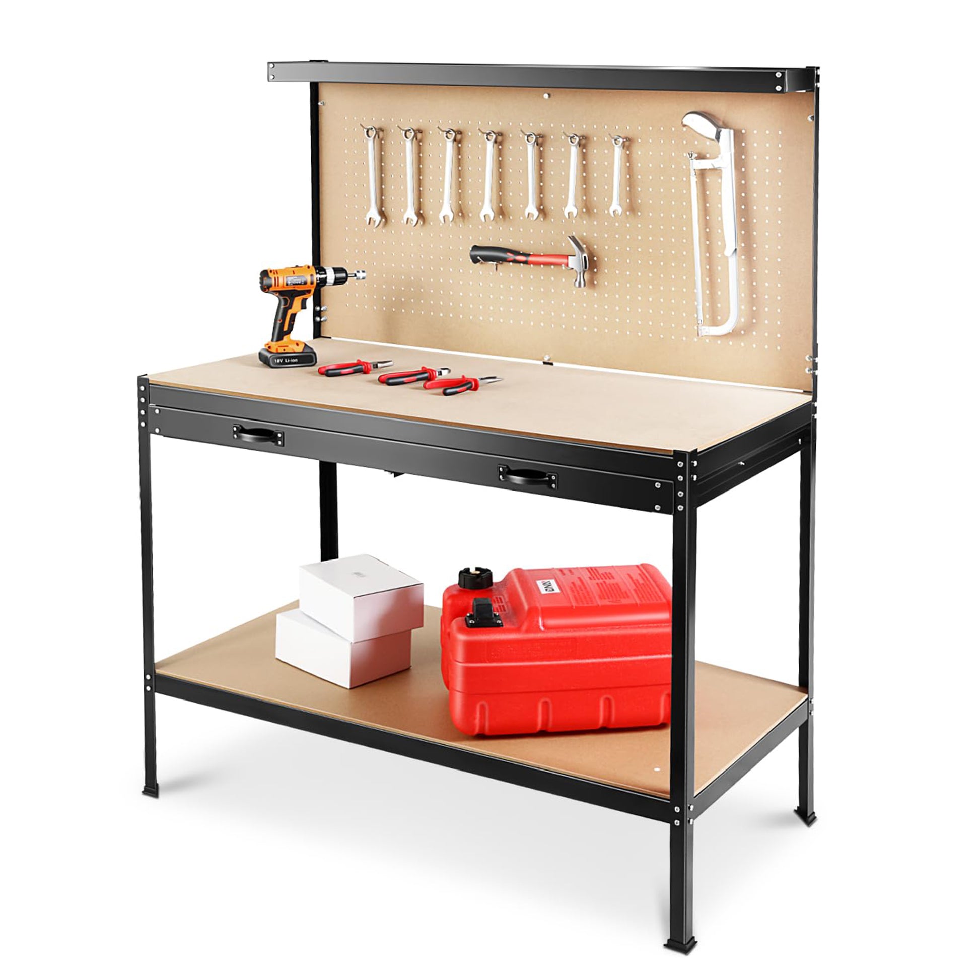 63" Tools Cabinet Working Tables Workbench Tool Storage Workshop Table with Drawers and Pegboard image 8