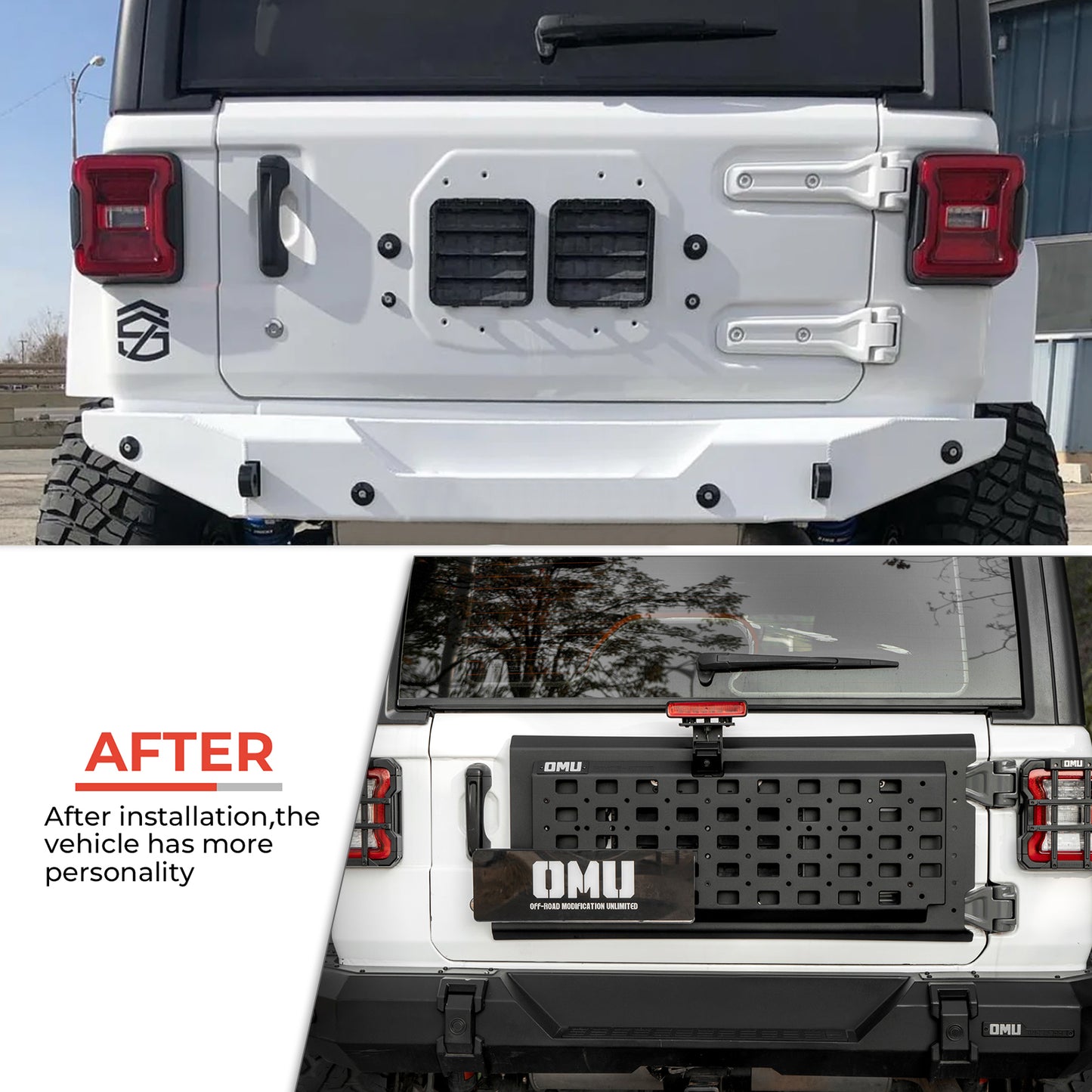 OMU Genesis Series Multi-Function Tailgate Expansion Panel For 2018+ Jeep Wrangler JL - Heavy-Duty Aluminum MOLLE Panel, Corrosion Resistant, No-Drill Installation, Off-Road Storage Organizer image 4