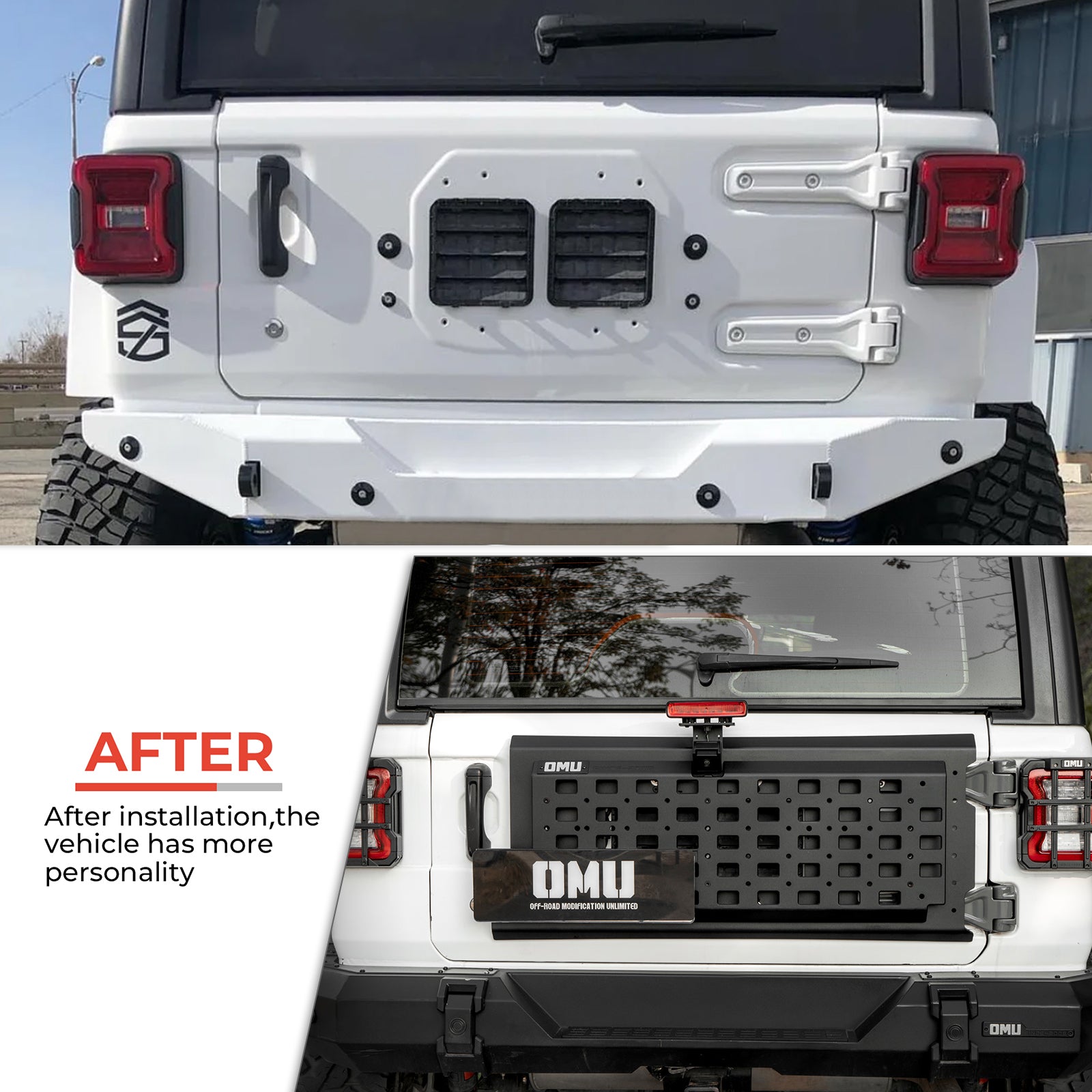 OMU Genesis Series Multi-Function Tailgate Expansion Panel For 2018+ Jeep Wrangler JL - Heavy-Duty Aluminum MOLLE Panel, Corrosion Resistant, No-Drill Installation, Off-Road Storage Organizer image 4