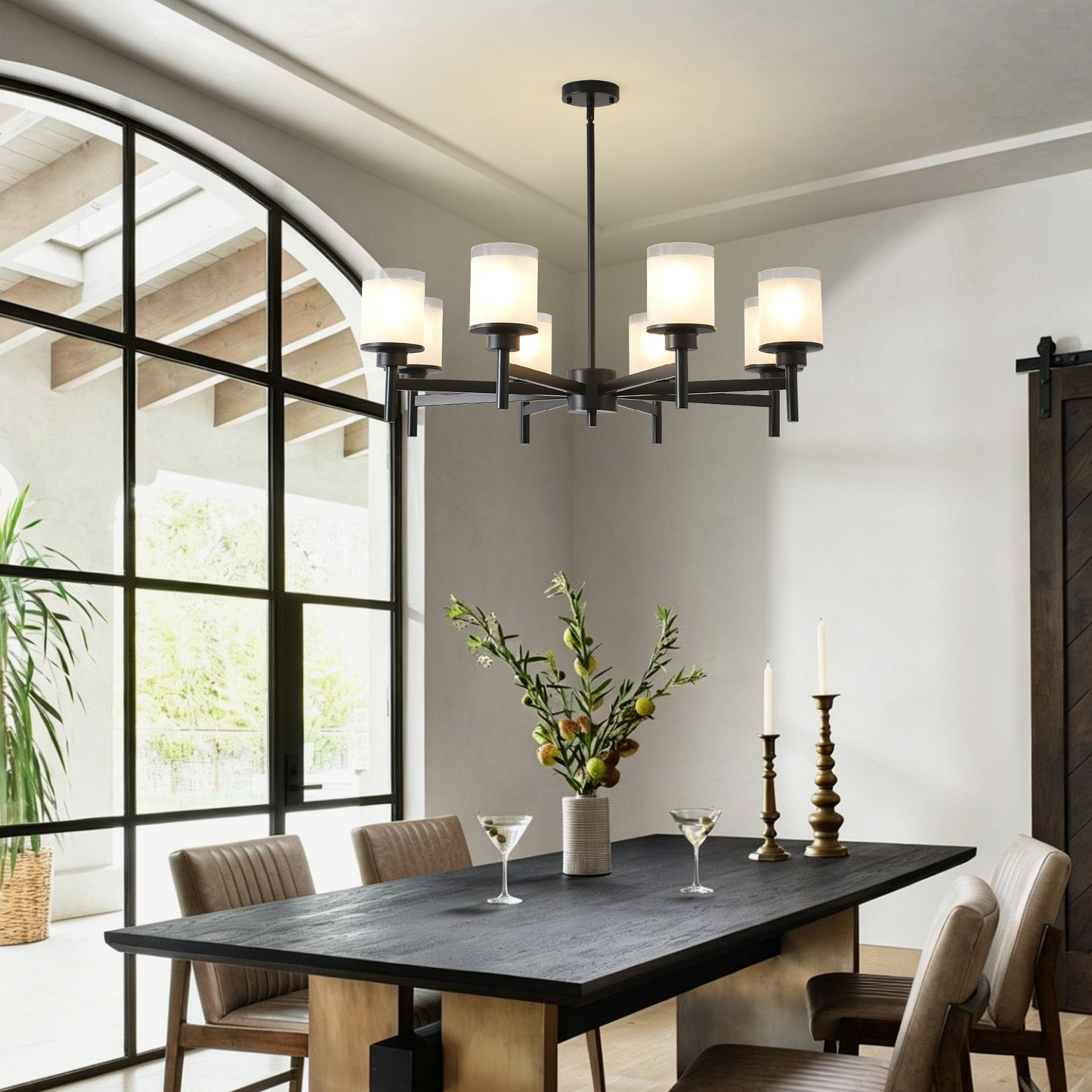 8-Light Frosted Glass Farmhouse Chandelier, Black Metal Chandeliers Light Fixtures Industrial for High Ceiling Living Dining Room Foyer. Adjustable Height--E26 (NO Included Bulb) image 9