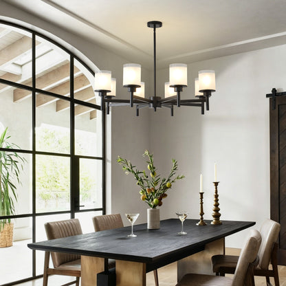 8-Light Frosted Glass Farmhouse Chandelier, Black Metal Chandeliers Light Fixtures Industrial for High Ceiling Living Dining Room Foyer. Adjustable Height--E26 (NO Included Bulb) image 9