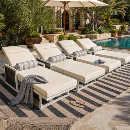 White Iron Outdoor Chaise Lounge with Black Rope Armrests, 4" Thick 4-Fold Beige Water Resistant Cushion with Built-In Headrest, 5-Position Adjustable, 400 LBS Capacity for Patio Pool Backyard image 7