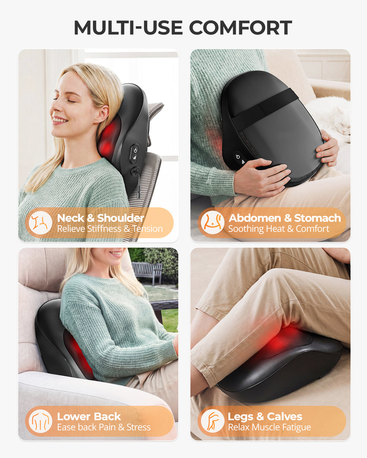 Neck Massager Pillow, Ultra-Quiet Corded Neck and Shoulder Massager with Heat, Portable 3D Kneading for Shoulder, Leg & Calf Muscle Pain Relief, Relaxing Gift for Men & Women image 6