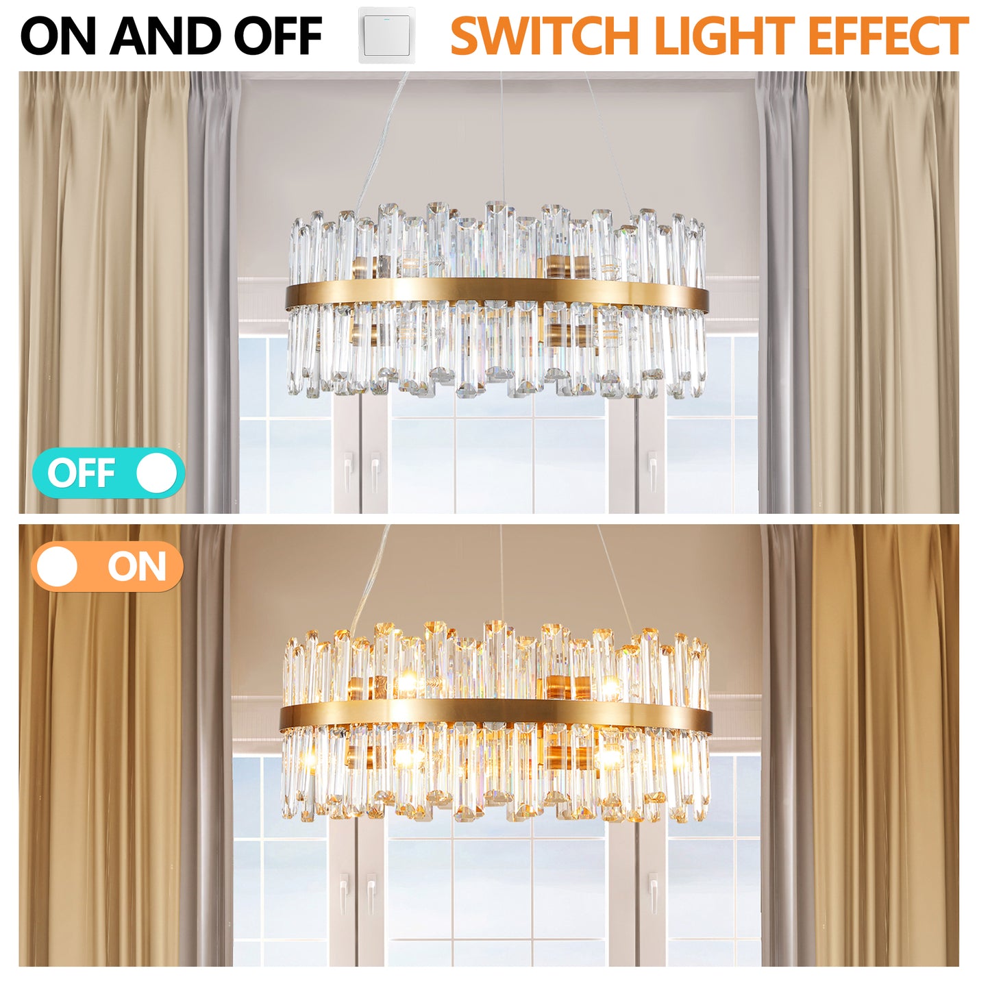 23.6 Inches Luxury Chandeliers Crystal Living Room Bedroom Decorative Lights Simple Modern Dining Room Lighting,for Home Decor (Bulbs Not Included) image 6