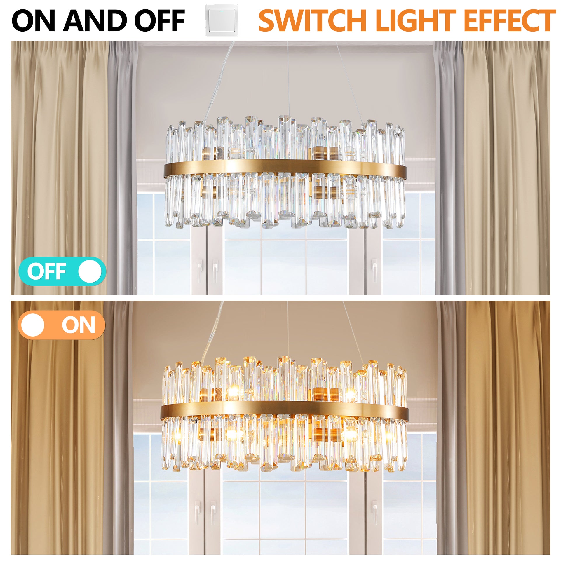 23.6 Inches Luxury Chandeliers Crystal Living Room Bedroom Decorative Lights Simple Modern Dining Room Lighting,for Home Decor (Bulbs Not Included) image 6