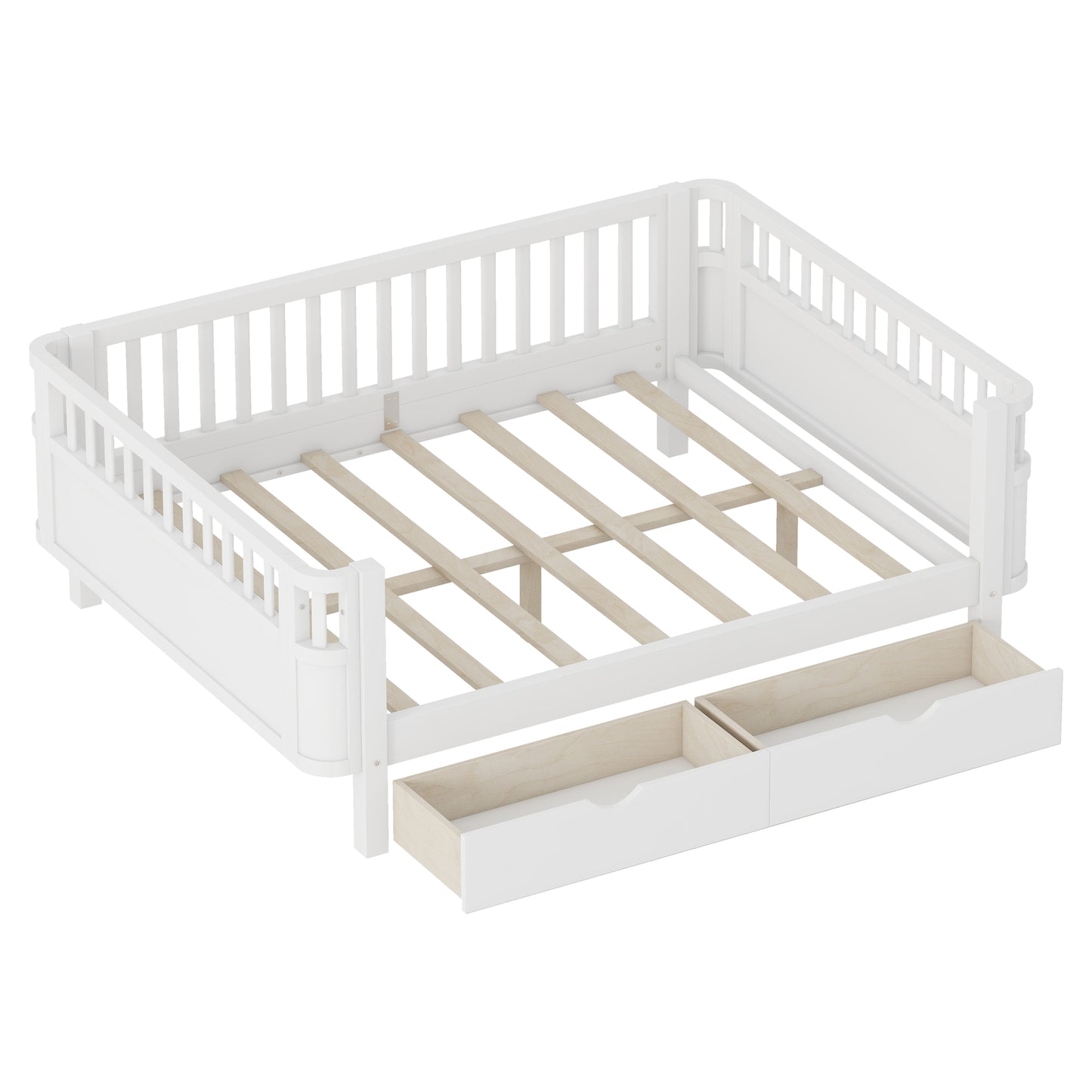 Full Size Wood Platform Bed for Kids, Wood Low Profile Full Bed with Rails for Girls and Boys, White (Old SKU W2593P331684) image 11