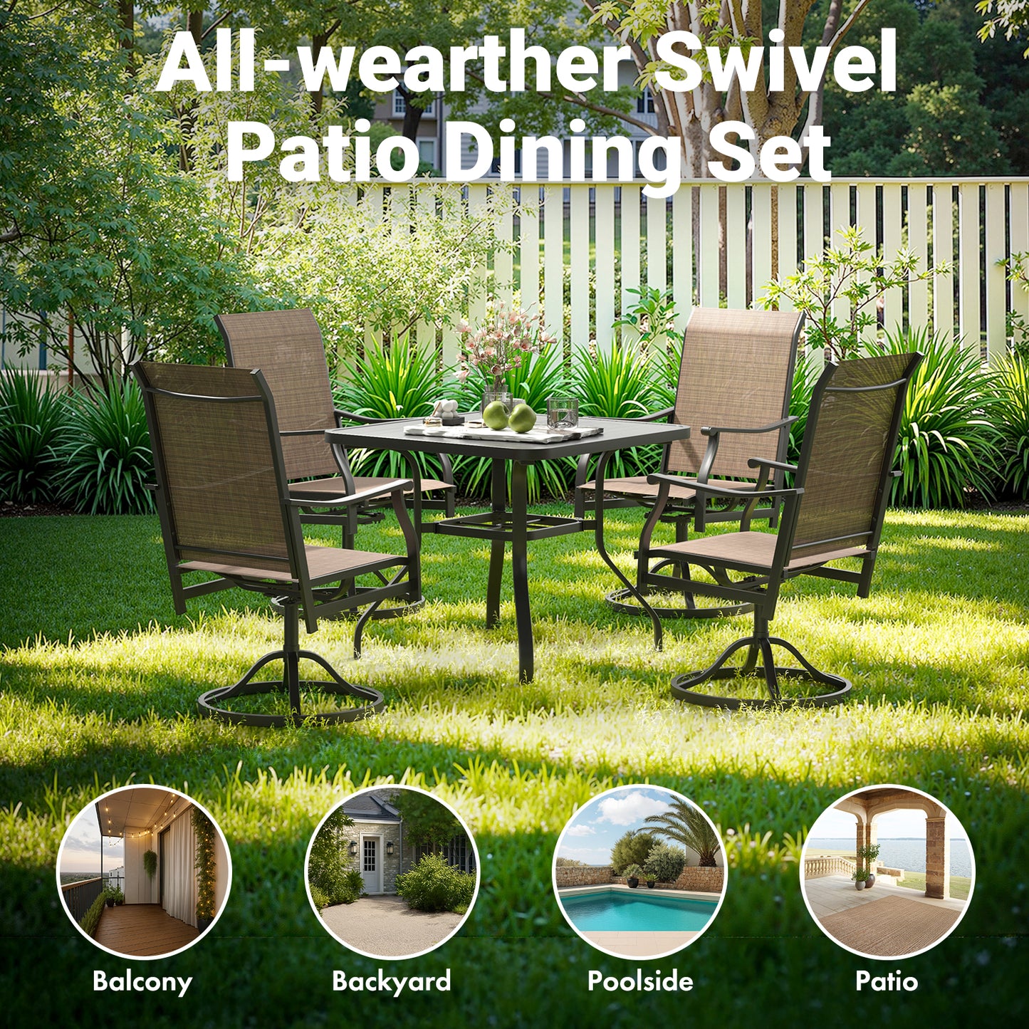 Outdoor Dining Chairs Set of 2, 360°Swivel Patio Dining Chair with Textilene Fabric, Outdoor Metal Armchair All Weather Resistant, Ergonomic Comfort, Perfect for Patio, Backyard, Balcony image 10