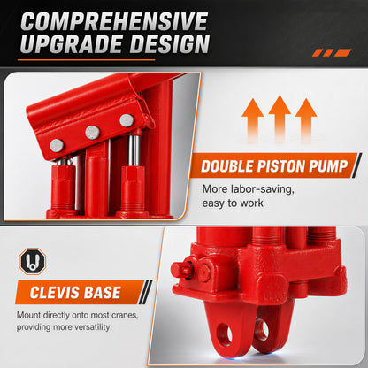 8 Ton Hydraulic Long Ram Jack - Dual Double Piston Pump, Clevis Base, Red - Heavy-Duty 16,000 lb Capacity for Engine Hoists, Shop Cranes & Garage Lifting image 6