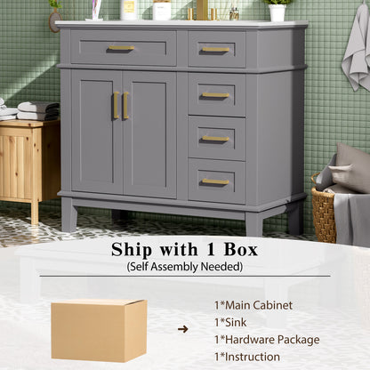 36" Gray Modern Bathroom Vanity with Ceramic Sink, Soft-Close Door, and 4 Storage Drawers,offering a refined look with practical everyday functionality.(Old SKU:N729P253935E) image 7
