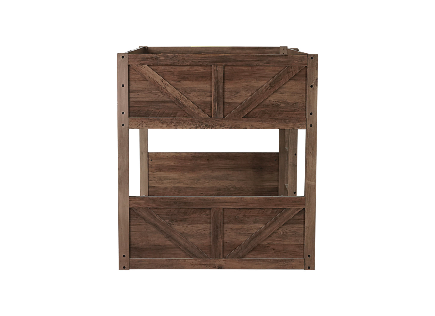 Twin over Twin Floor Bunk Bed with Panelled Headboard and Footboard, Solid Rubber Wood Foundation with Safety Guardrails, Built-in ladder,Antique Oak(Old Sku W504P263818) image 4