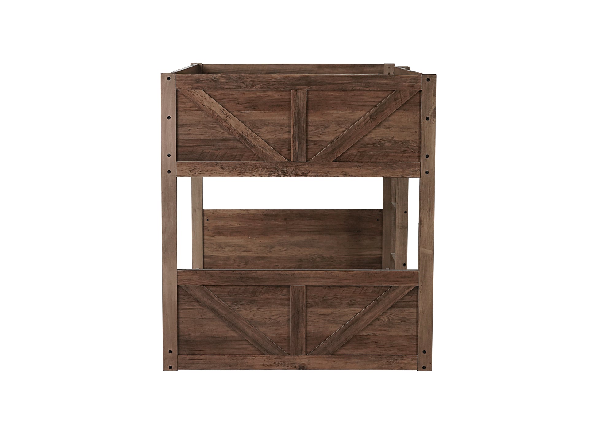 Twin over Twin Floor Bunk Bed with Panelled Headboard and Footboard, Solid Rubber Wood Foundation with Safety Guardrails, Built-in ladder,Antique Oak(Old Sku W504P263818) image 4