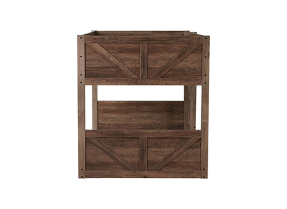 Twin over Twin Floor Bunk Bed with Panelled Headboard and Footboard, Solid Rubber Wood Foundation with Safety Guardrails, Built-in ladder,Antique Oak(Old Sku W504P263818) image 4