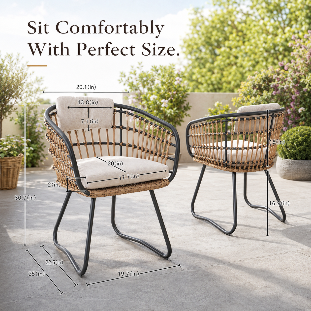 Outdoor Wicker Dining Chairs Set of 2, Patio Dining Chairs with Cushions, Rattan Dining Armchairs for Lawn, Garden, Poolside, Backyard, Porch, Beige image 2