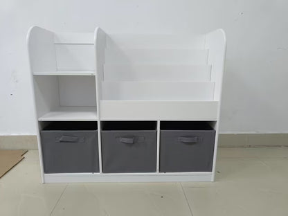 Kids Bookcase and Bookshelf, Multifunctional Bookcase with 3 Collapsible Fabric Drawers, Bookcase Display Stand, Toy Storage Organizer for Bedroom, Playroom, Hallway (White/Gray) image 9