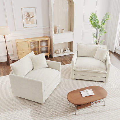Accent Chair Set of 2, High-end Chenille Upholstered Armchairs, Living Room Side Chairs with Toss Pillow, White image 1