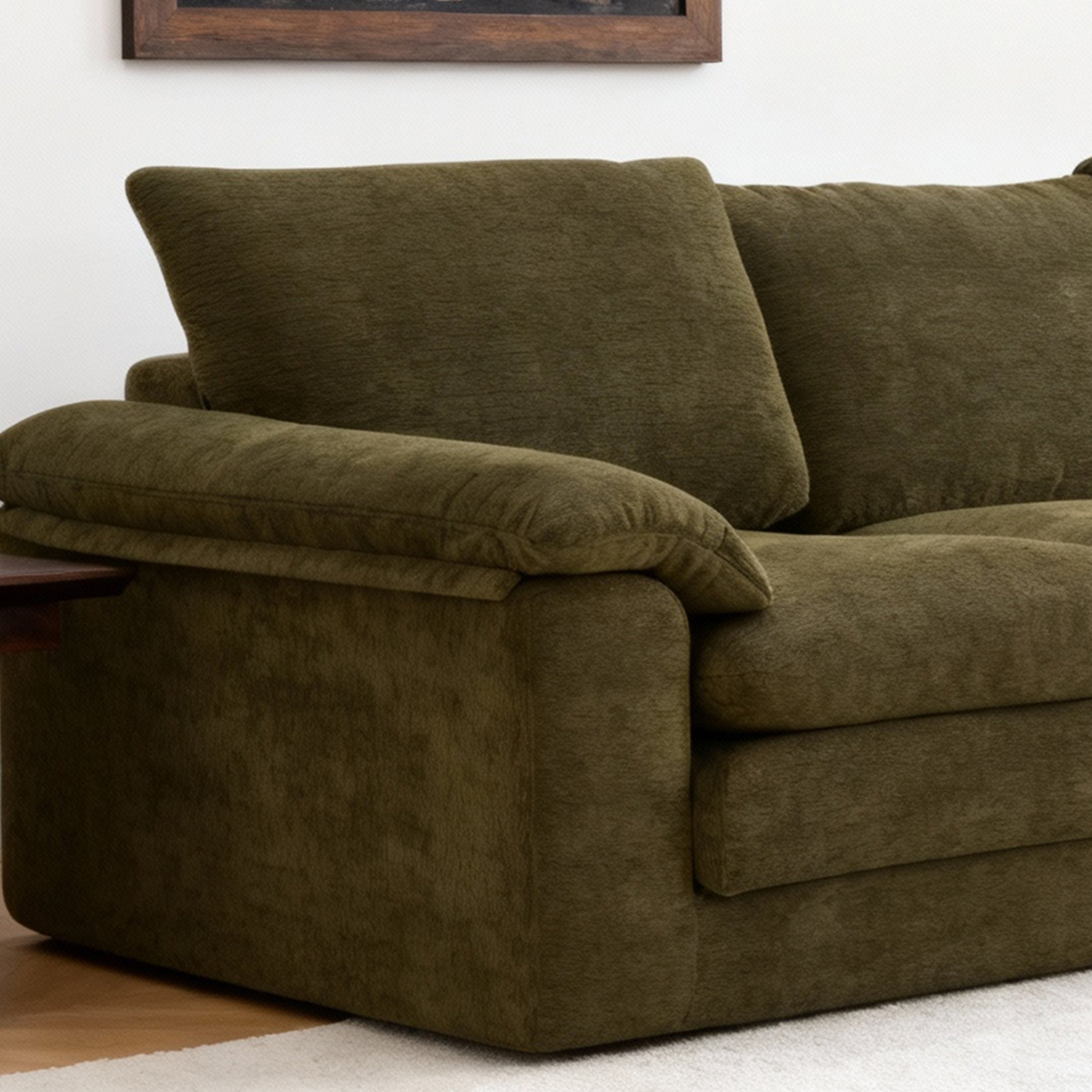 Modular Sectional Sofa, L Shape Cloud Couch with 1 Movable Ottoman, Comfy Chenille Deep Seat Sofa with Soft Pillows for Living Room Apartment (Green) image 9