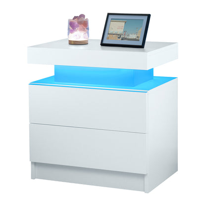 Nightstand LED Bedside Table Cabinet Lights Modern End Side with 2 Drawers for Bedroom (White) image 7